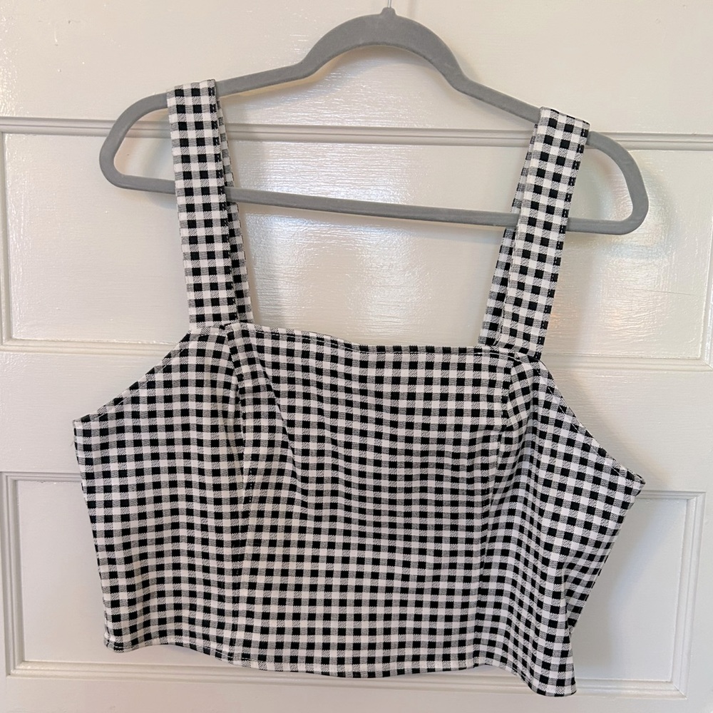 NWT Forever 21 black and white checked gingham crop top size 2XL